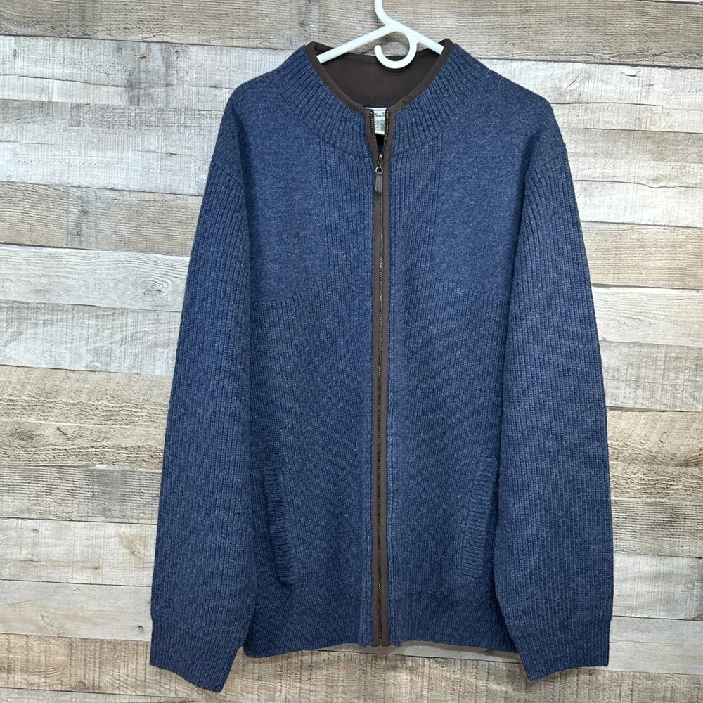 LL Bean NWT Mens Waterfowl 100% Merino Navy Lambswool Full Zip Cardigan size XXL